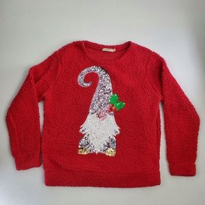 Chance or Fate Womans Sequin Christmas Holiday Gnome Fuzzy Red Pullover Size XL
